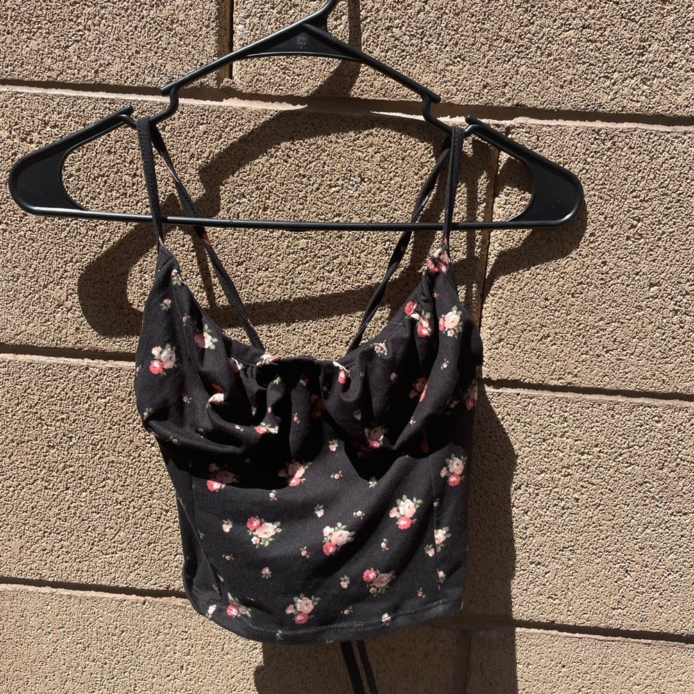 Black Floral Crop Top